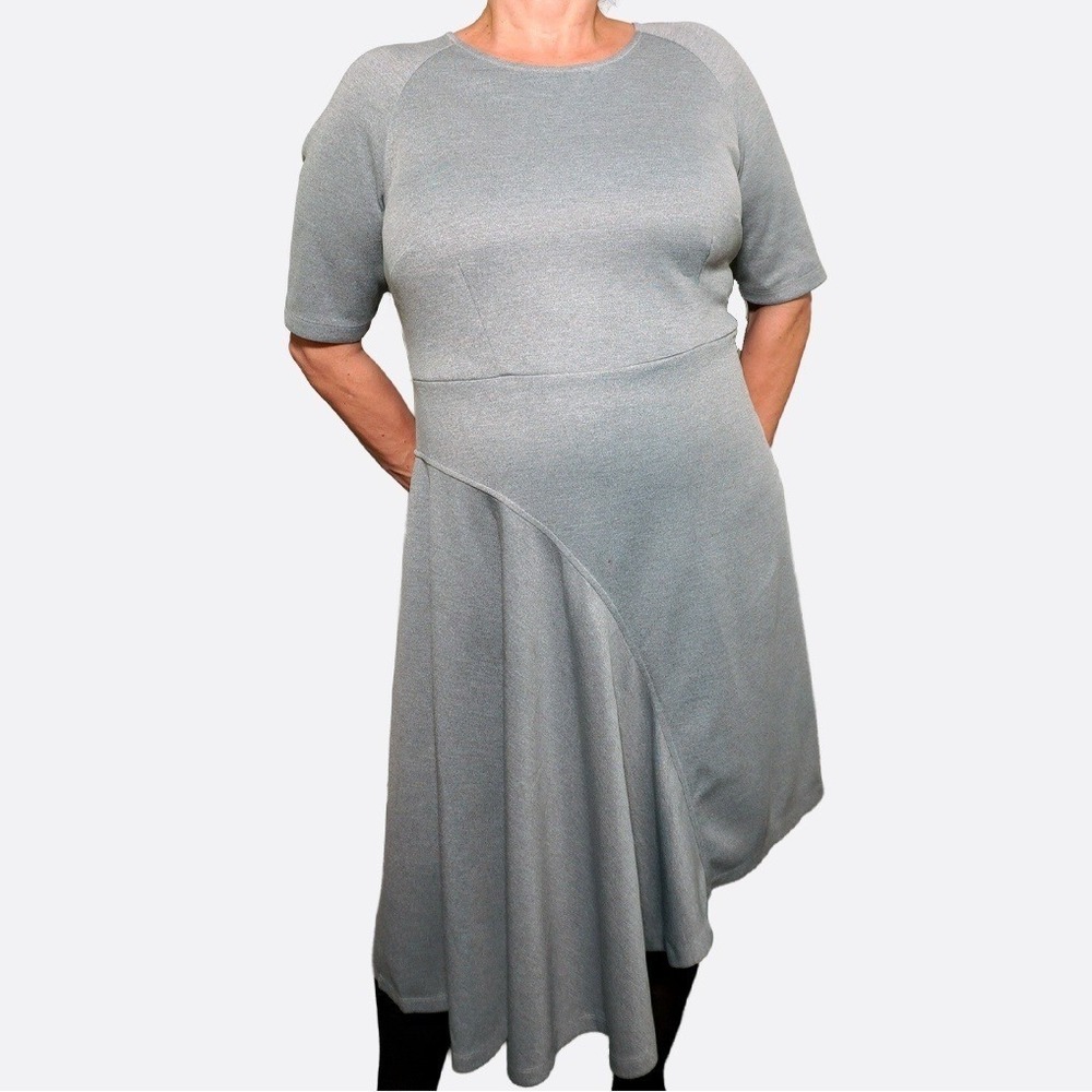 ELOQUII Ponte Asymmetrical Hem Midi‎ Dress 2X 18 20 Plus Gray Modern Business